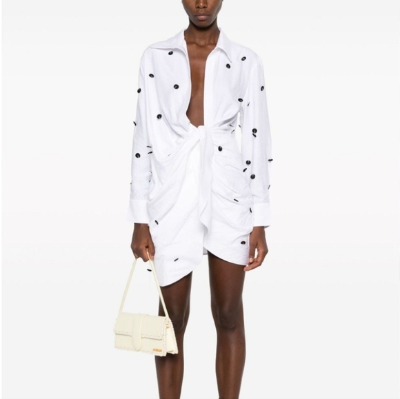 Jacquemus Bahia twist front polka dot embellished twill mini dress new - Picture 2 of 13